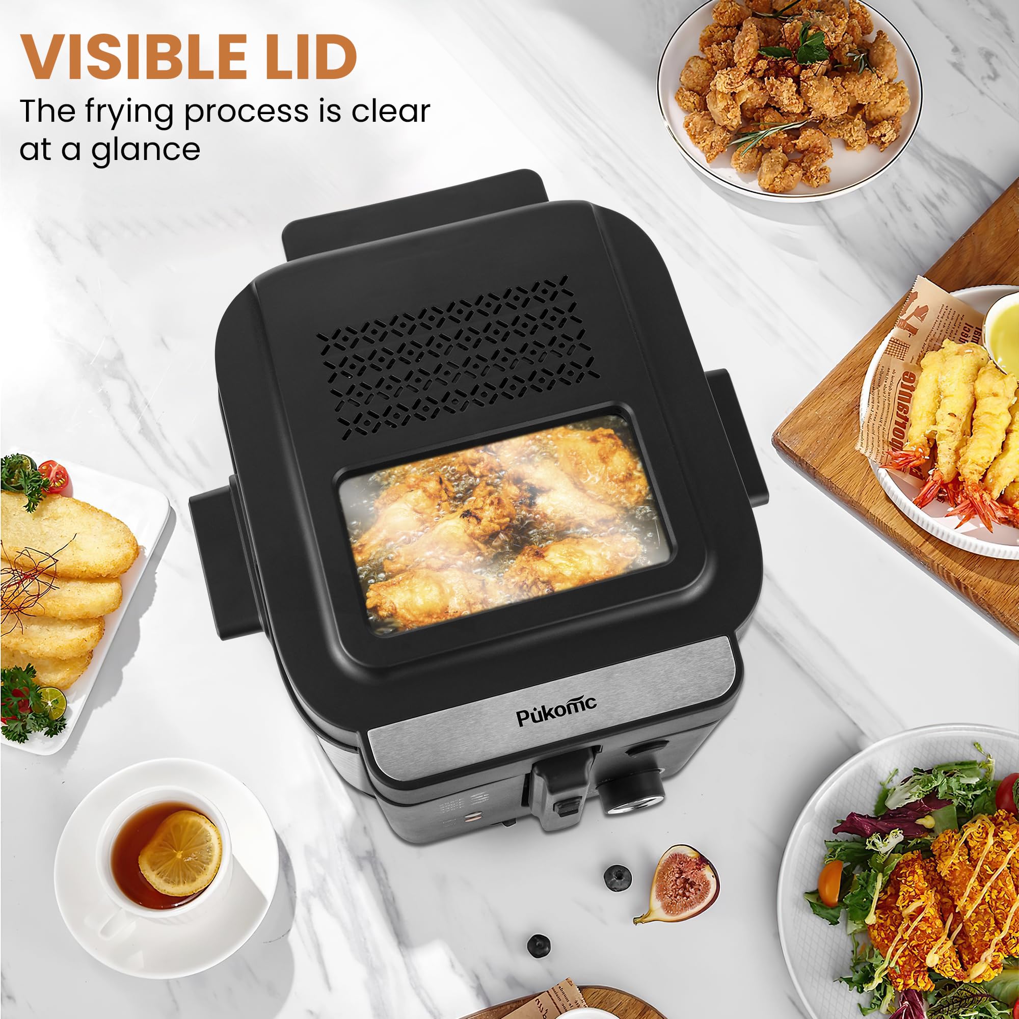 Pukomc deep fryer lid with window monitors browning.