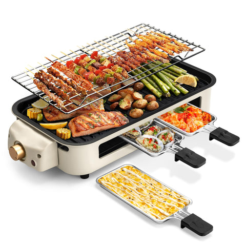 Pukomc electric indoor grill with grill net for smokeless cooking