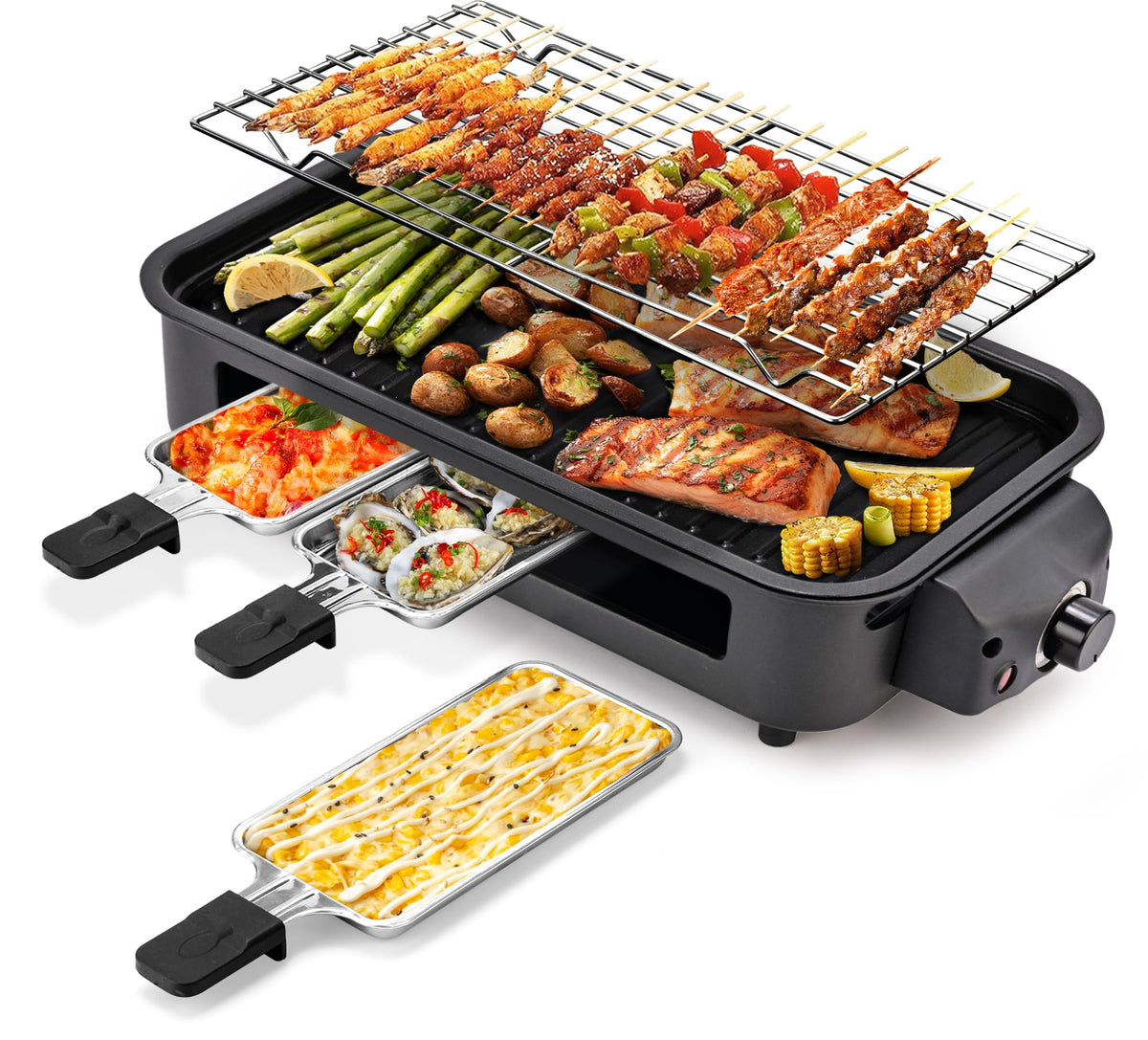 Pukomc electric indoor grill setup demonstrates smokeless grilling for home cooks.