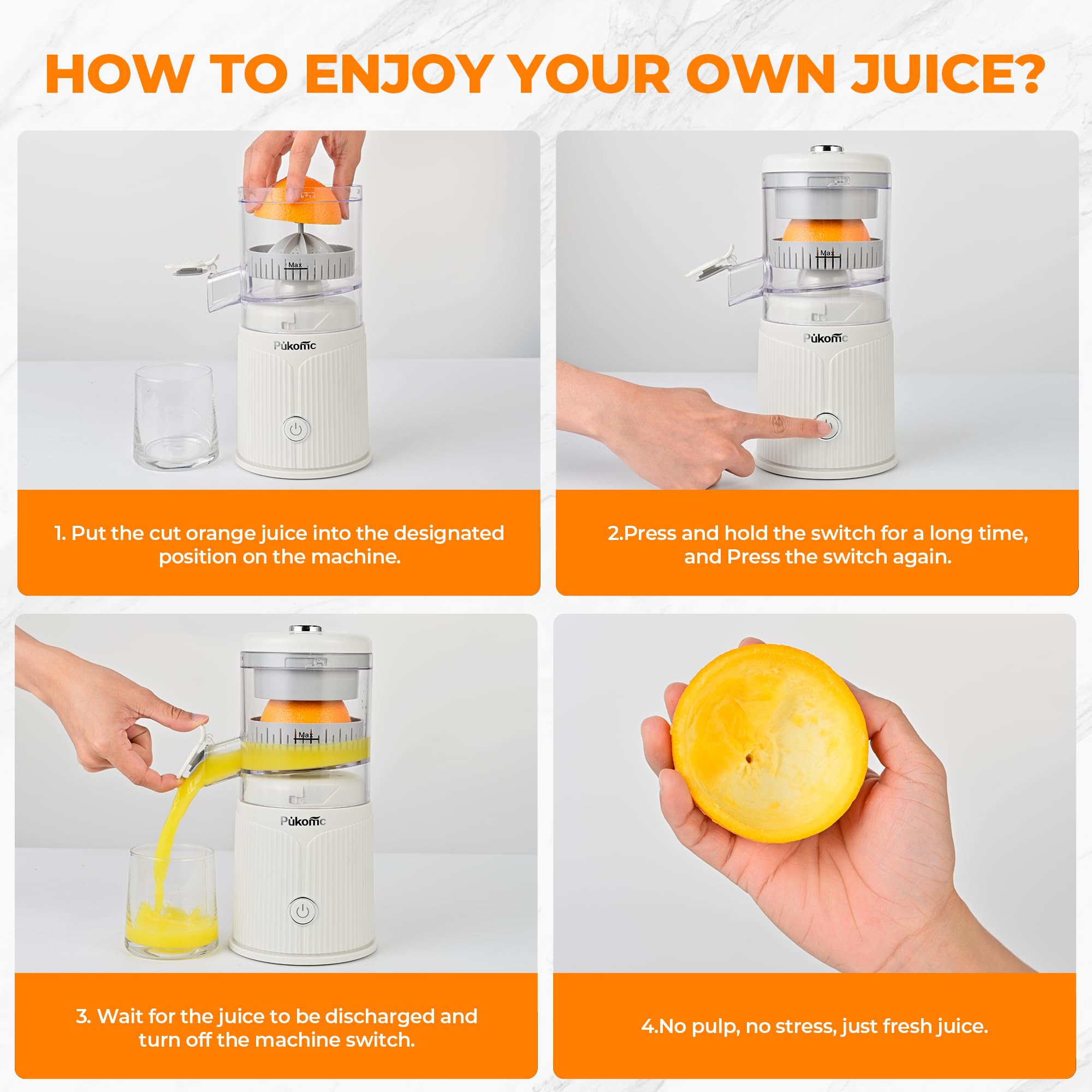 Pukomc juicer features removable parts and a cleaning brush for easy maintenance.
