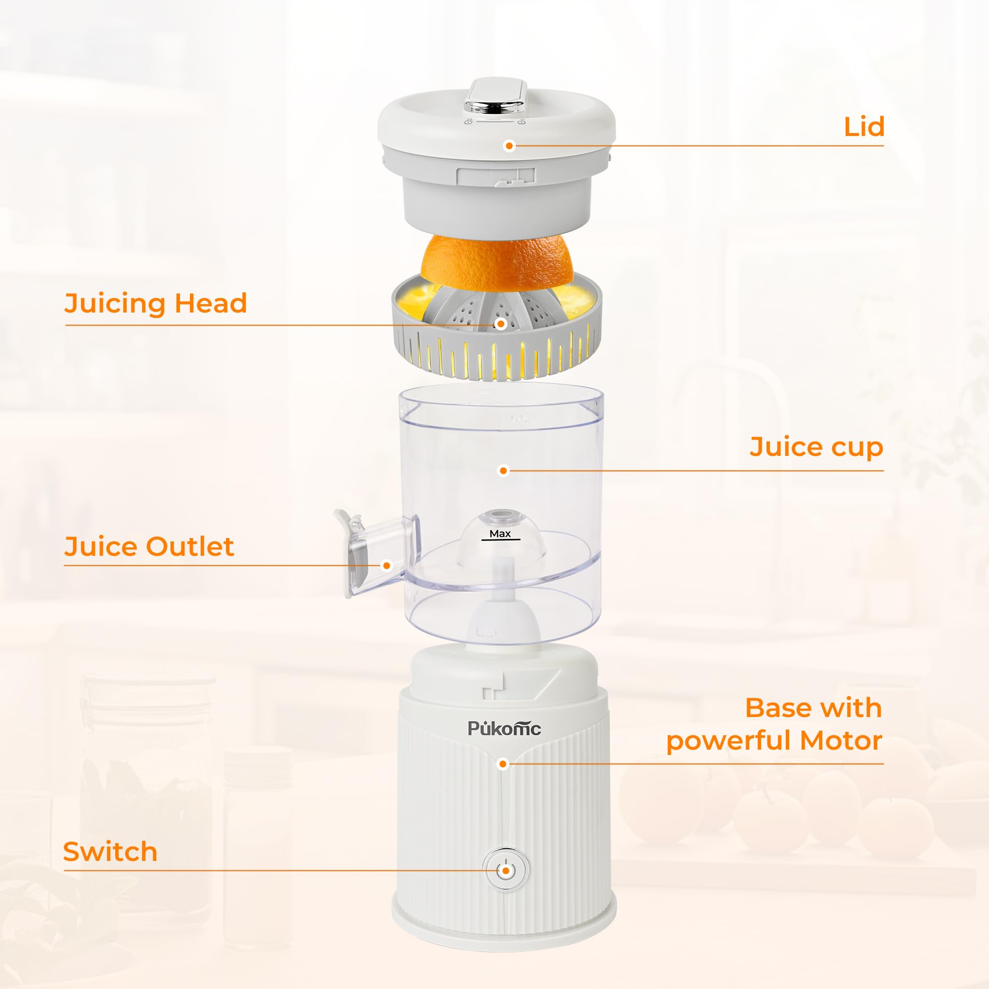 Pukomc juicer slow-rotating press preserves flavor and nutrients.