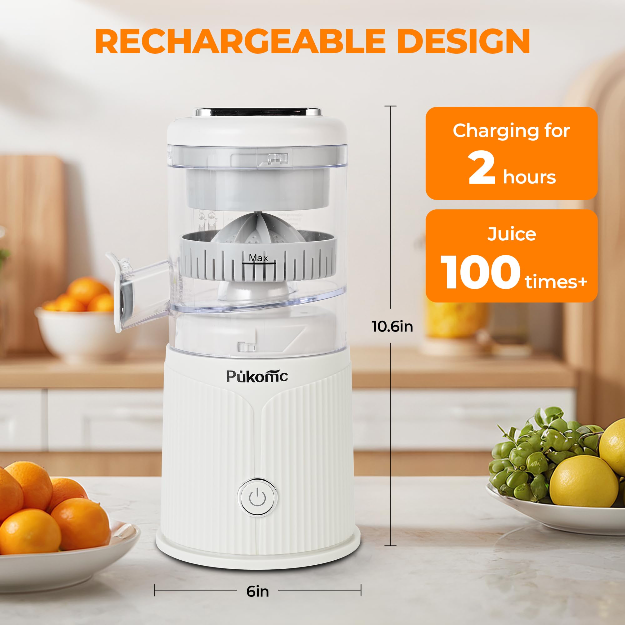 Pukomc juicer USB-C rechargeable for travel and on the go freshness.