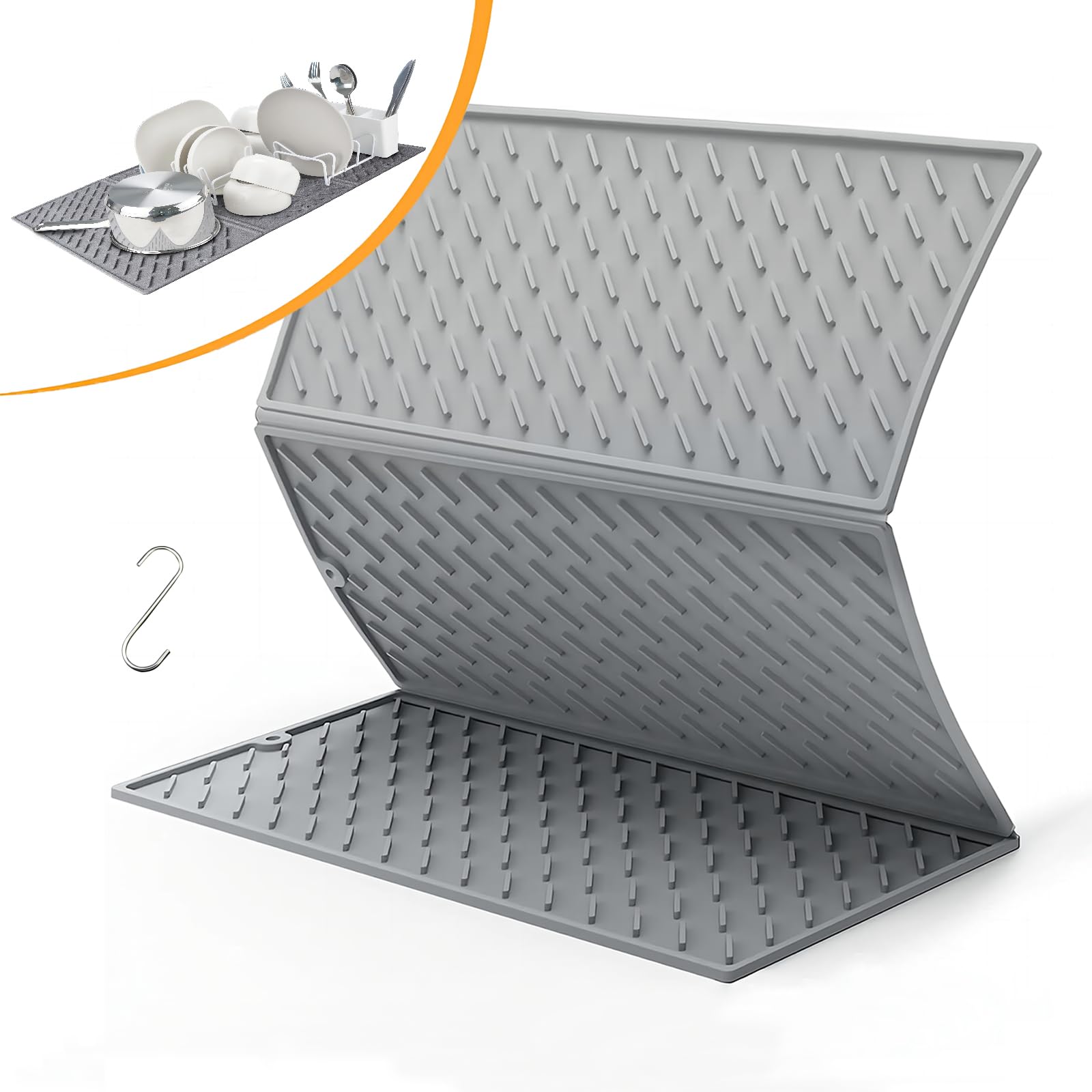 Puliyunxiang silicone dish drying mat folded on a hook for compact storage