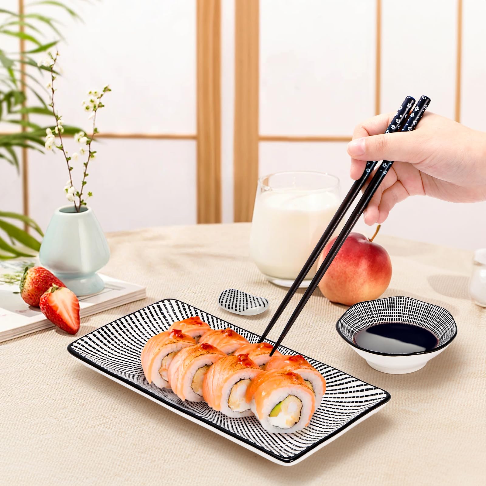 Pumtus black-line patterned dinnerware adds contemporary elegance to any setting.