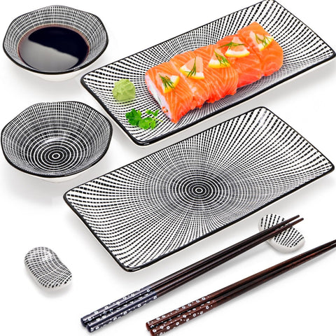 Pumtus sushi serving plates display two rectangular pieces for stylish shared meals.