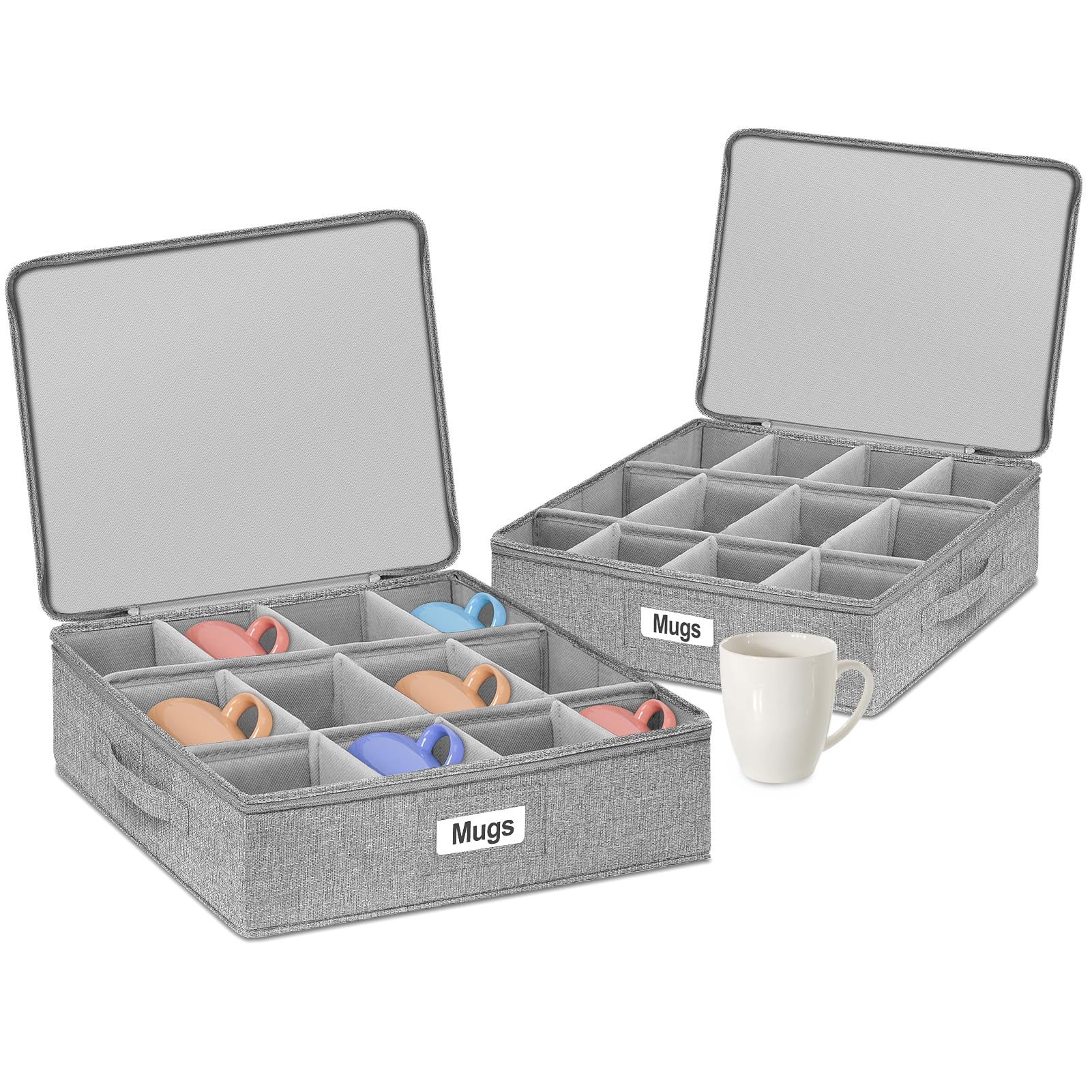 Punemi mug storage organizer with rigid top protects mugs during moving