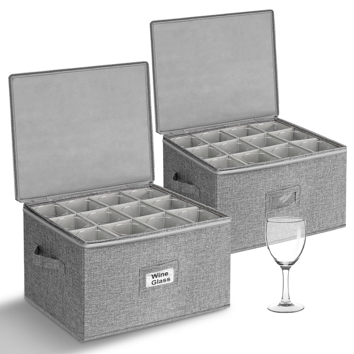 punemi wine glass storage box top view shows organized stemware ready for safe transport