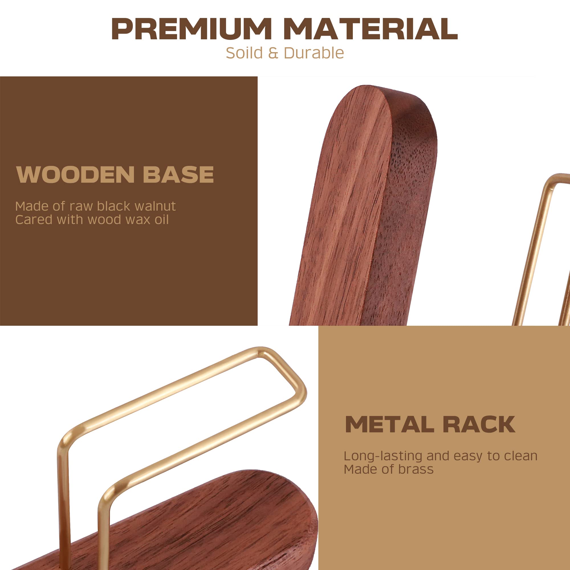 PUNNIO filter holder featuring black walnut base and natural wax oil finish.
