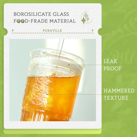 Puraville 20oz glass cup hammered upper texture enhances grip and style.