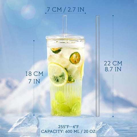 Puraville 20oz glass cup front view highlights transparent clarity for drinks.