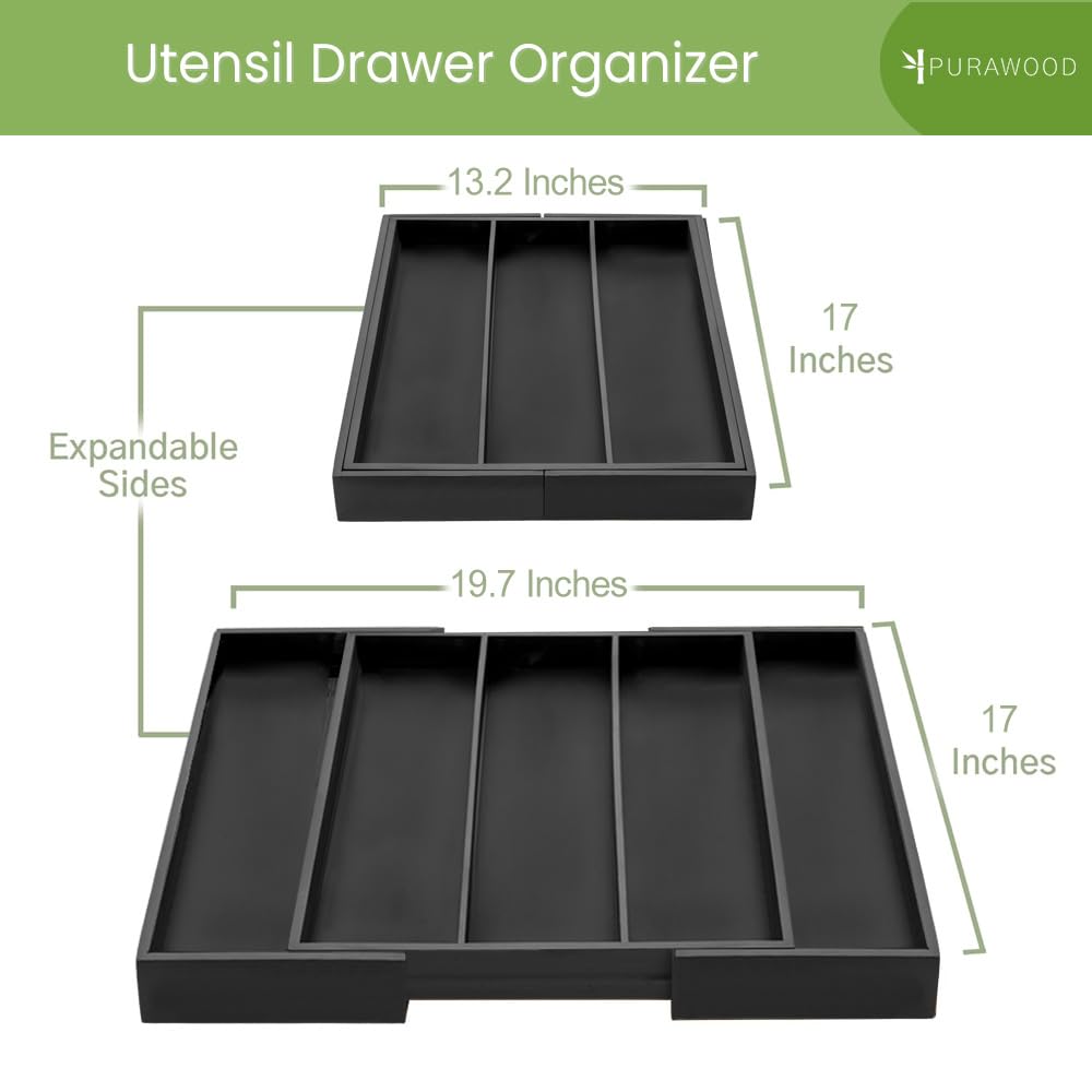 Purawood bamboo silverware tray closeup highlighting water-resistant finish.