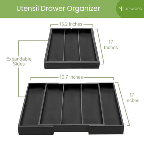 Purawood bamboo silverware tray closeup highlighting water-resistant finish.