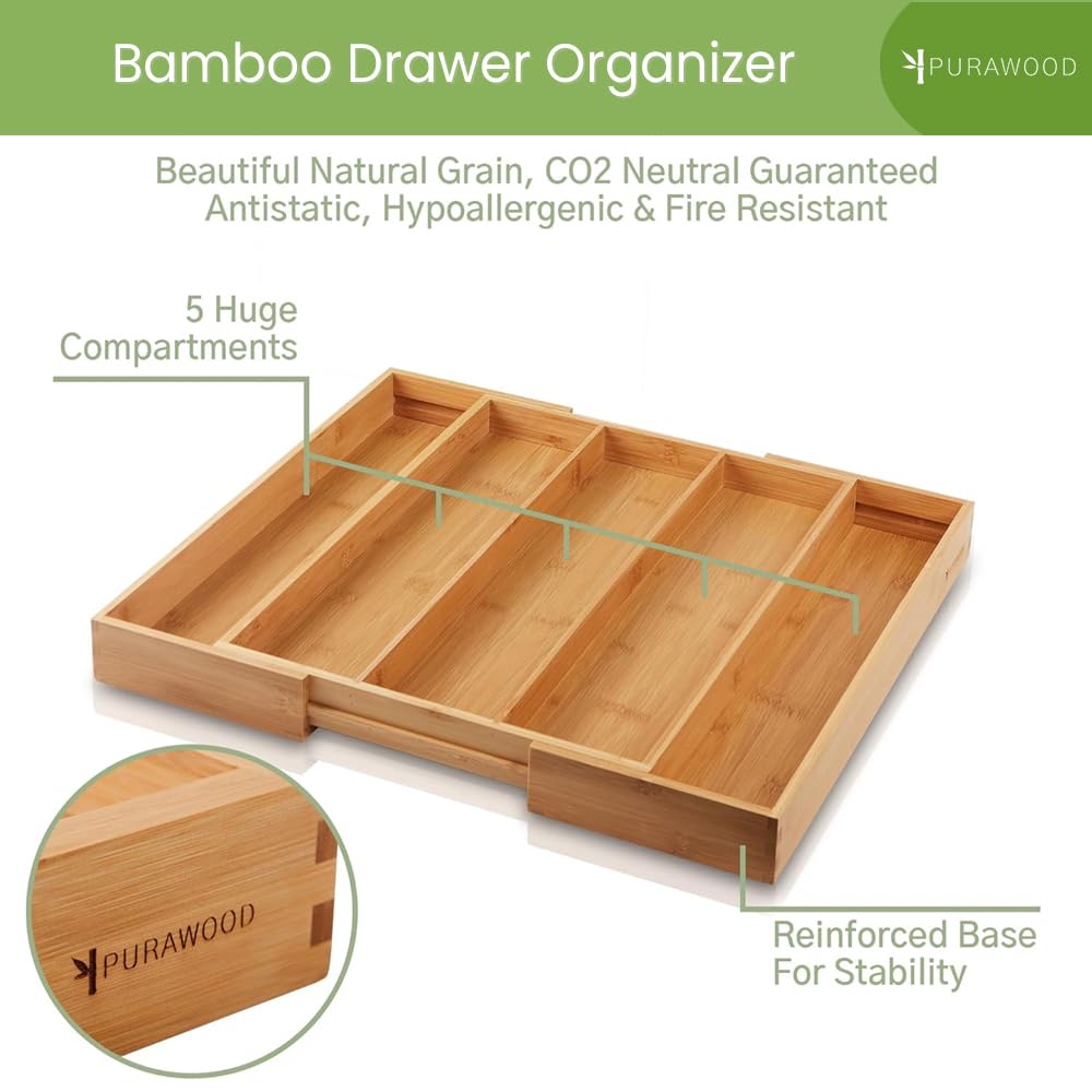 Purawood easy-clean drawer organizer that wipes clean in minutes.