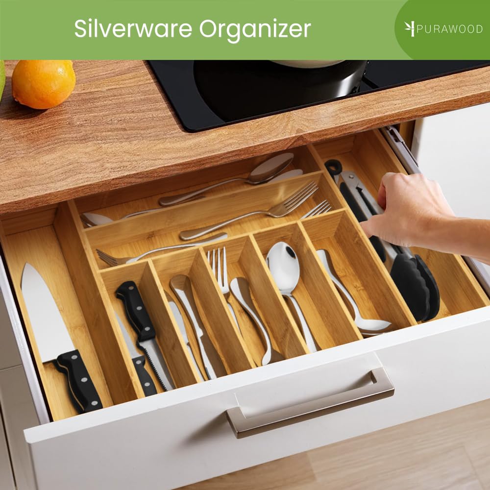 Purawood easy-clean drawer organizer cleans quickly with a damp cloth.