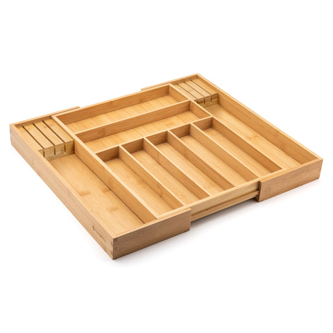 Durable moso bamboo construction with removable dividers for customization.