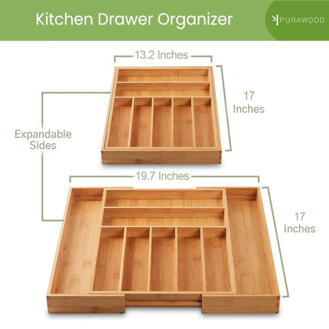 Purawood water-resistant bamboo construction keeps drawers neat and durable.