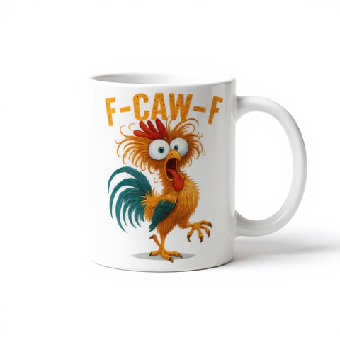 Pure Compression F-Caw-F mug with chicken gag design for daily coffee humor