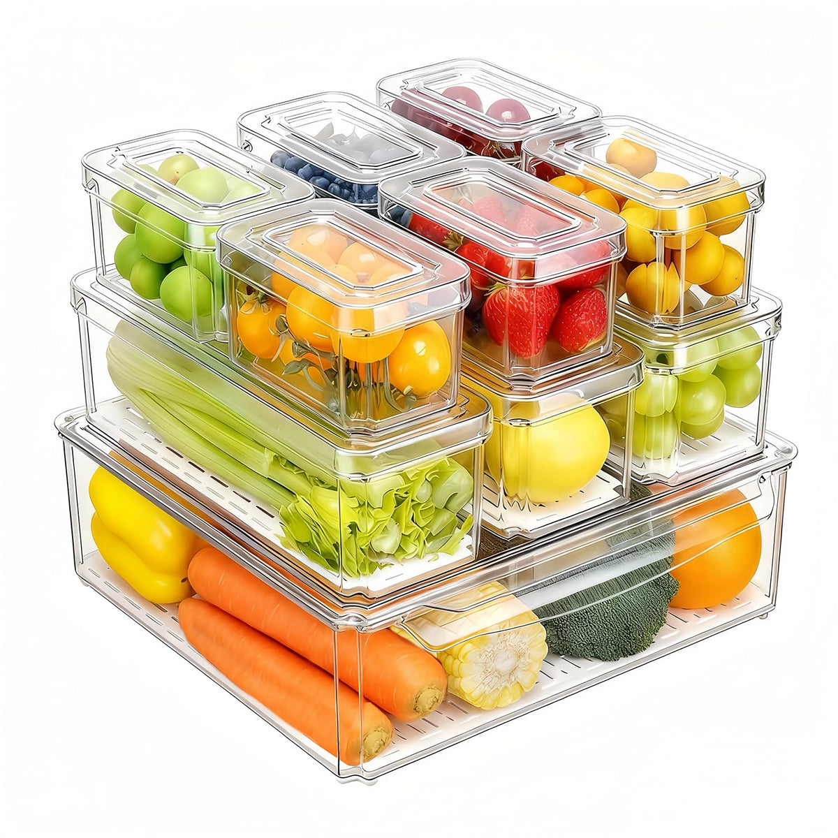 Pure Future 10-pack fridge bin with lids for organized shelves.