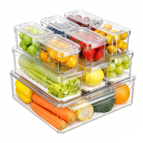 Pure Future 10-pack fridge bin with lids for organized shelves.