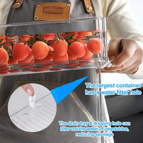 Pure Future fridge storage bins keep veggies crisp with a drip tray.