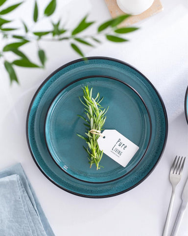 Pure Living 16-piece dessert plates add color contrast for casual entertaining
