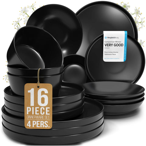 Pure Living stoneware dinner plate in matte black for elegant everyday dining