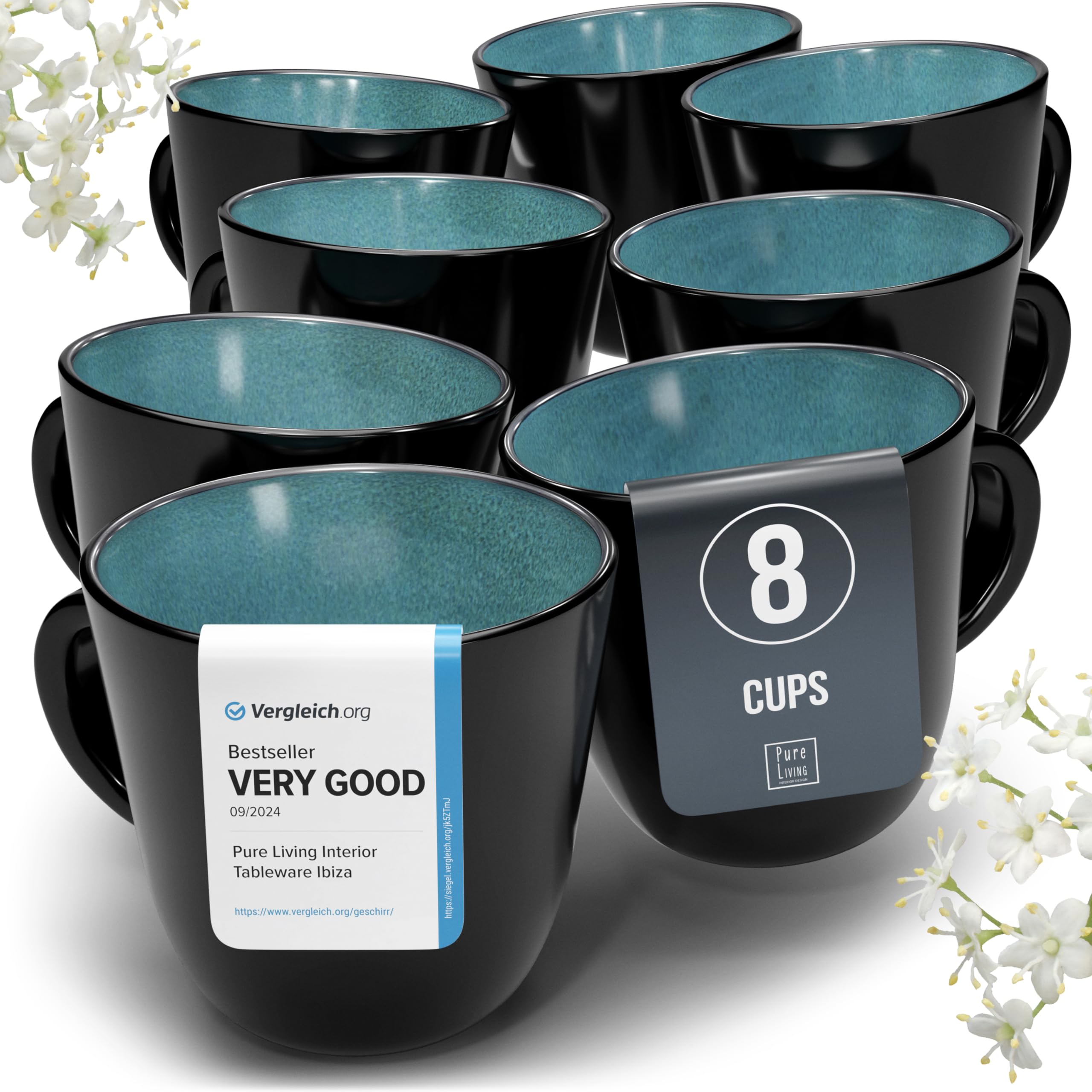 Pure Living petrol blue stoneware mug front view showing sleek, durable design.