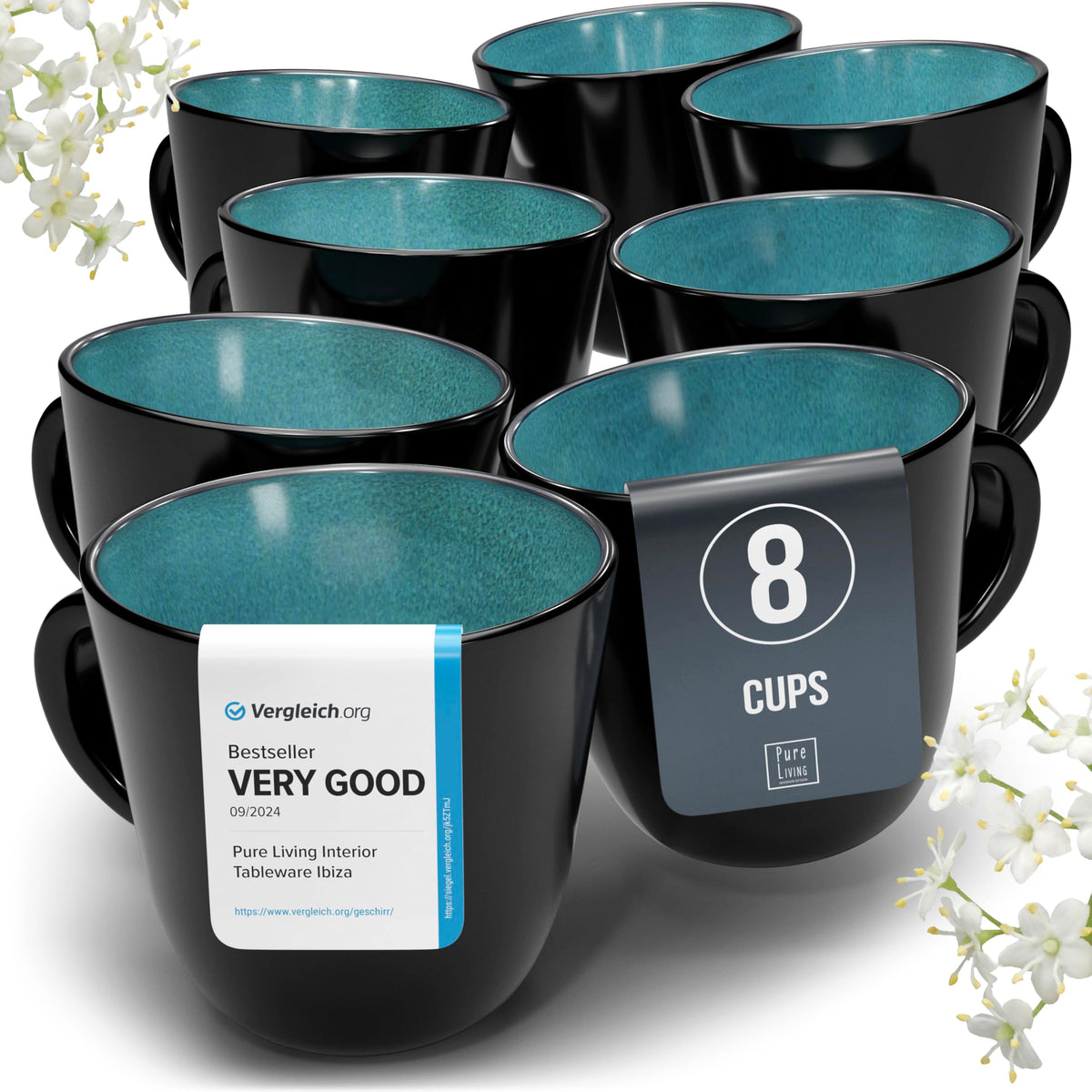 Pure Living petrol blue stoneware mug front view showing sleek, durable design.
