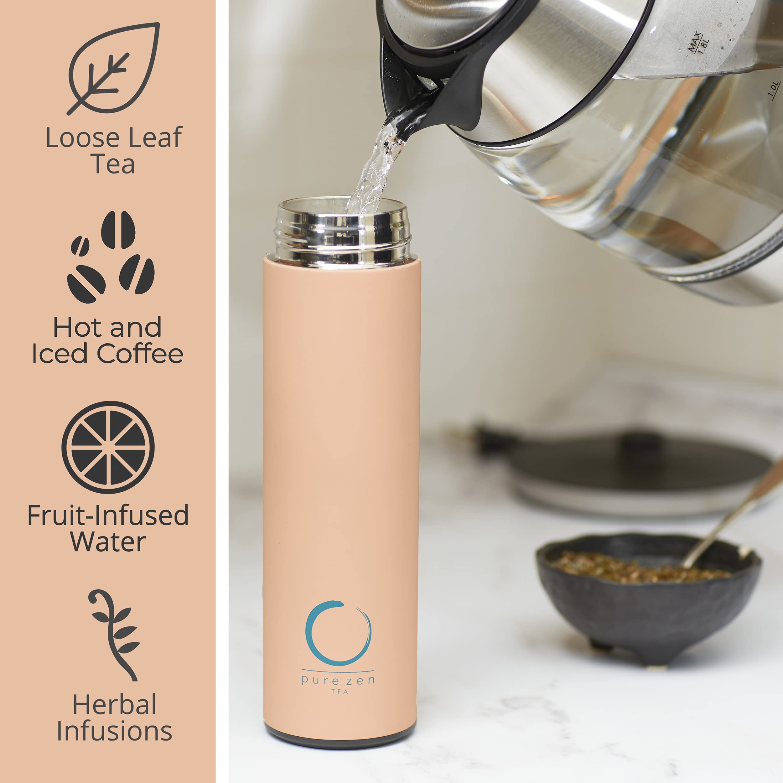 Pure Zen Tea thermos leakproof cap to prevent spills during travel