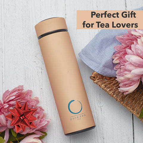 Pure Zen Tea thermos multi-use design adapts for tea, coffee, or fruit drinks