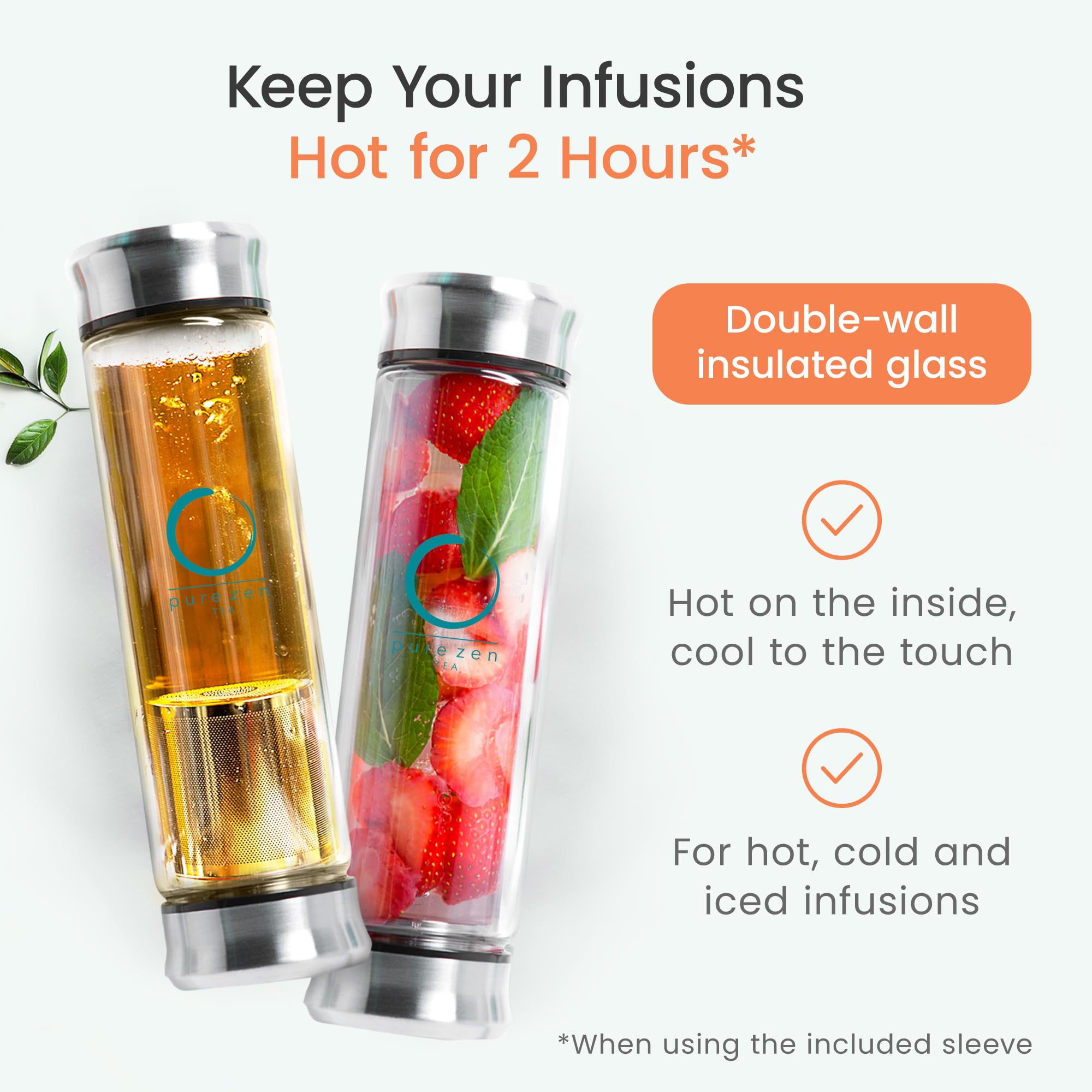Pure Zen Tea tumbler double-wall glass preserves temperature and prevents condensation