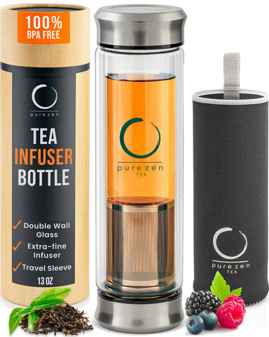 Pure Zen Tea tumbler in use showing on-the-go brewing and aroma preservation