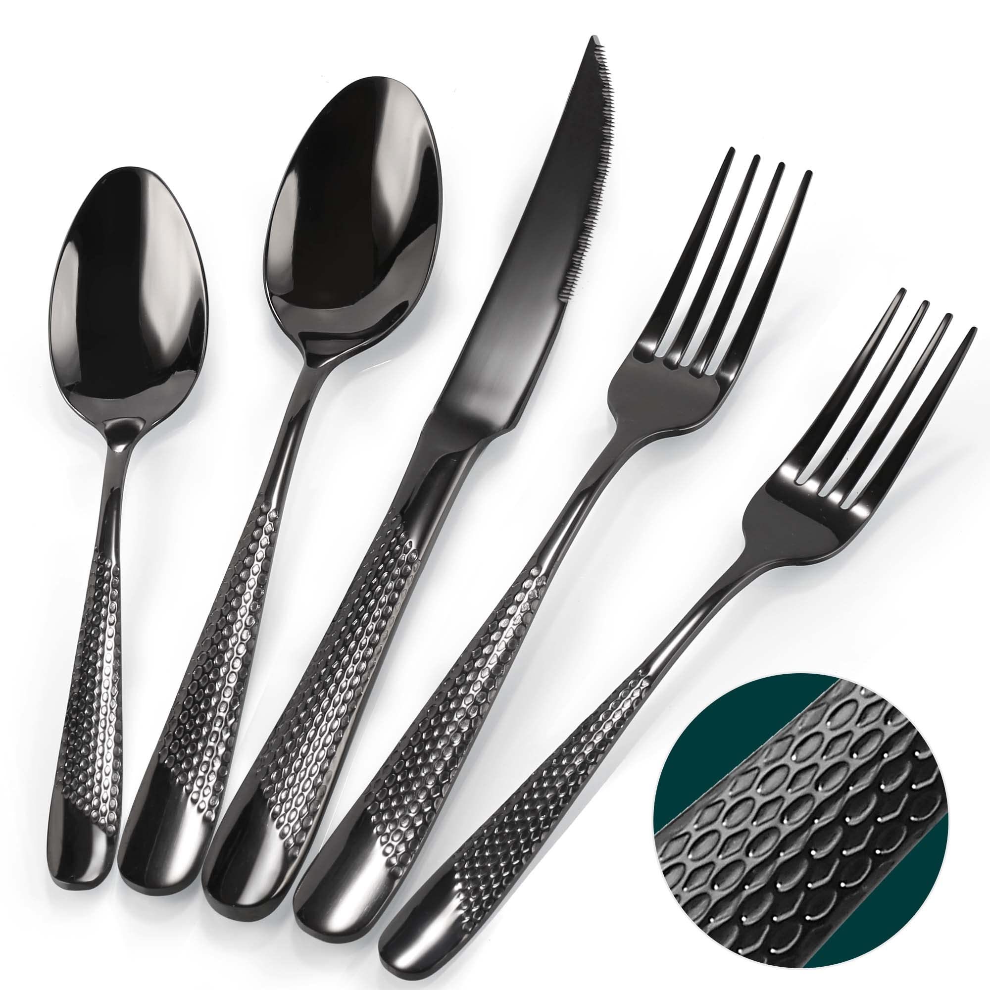 PUREAIN hammered honeycomb handles offer a comfortable grip and striking table appeal.