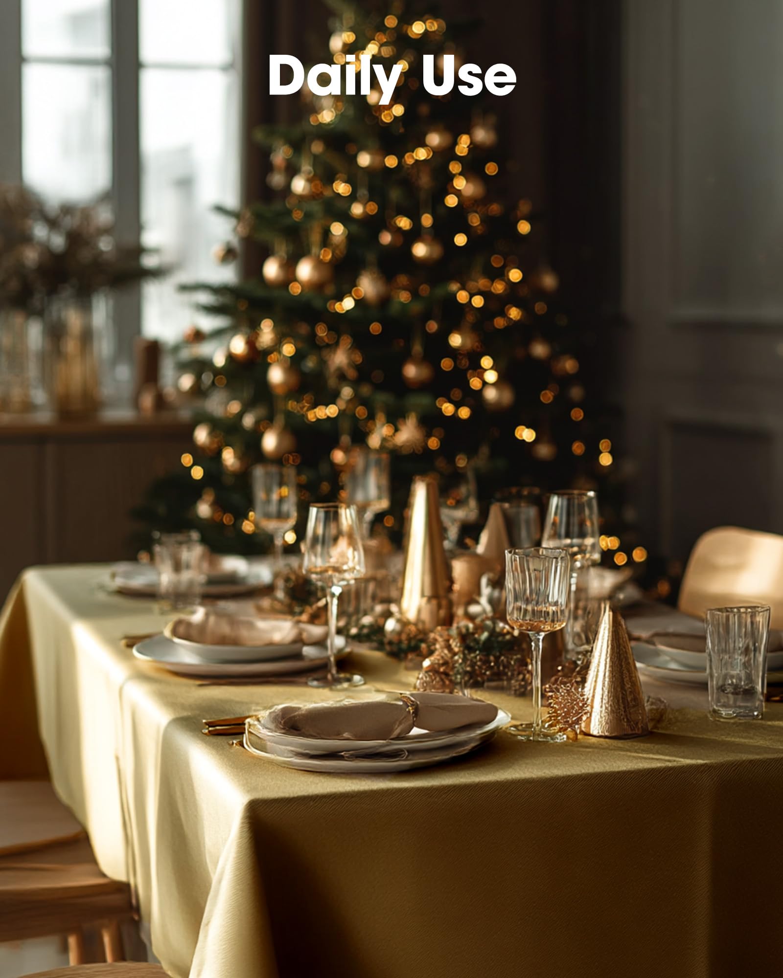 Pureegg ten-pack gold tablecloths displayed as budget-friendly decor