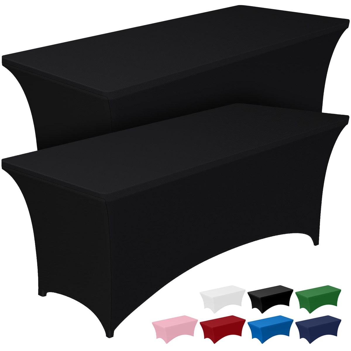 Pureegg 8ft spandex tablecloth on a rectangular table with wrinkle-free finish.