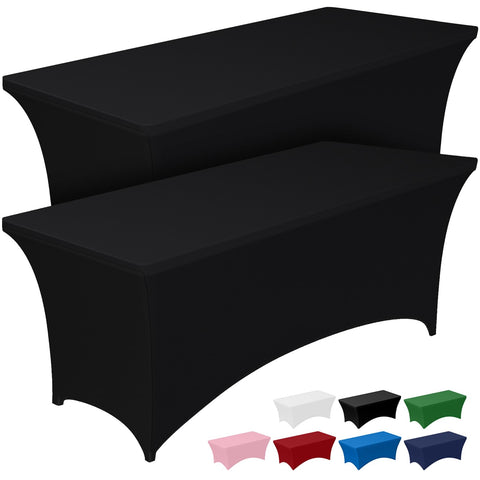 Pureegg 8ft spandex tablecloth on a rectangular table with wrinkle-free finish.