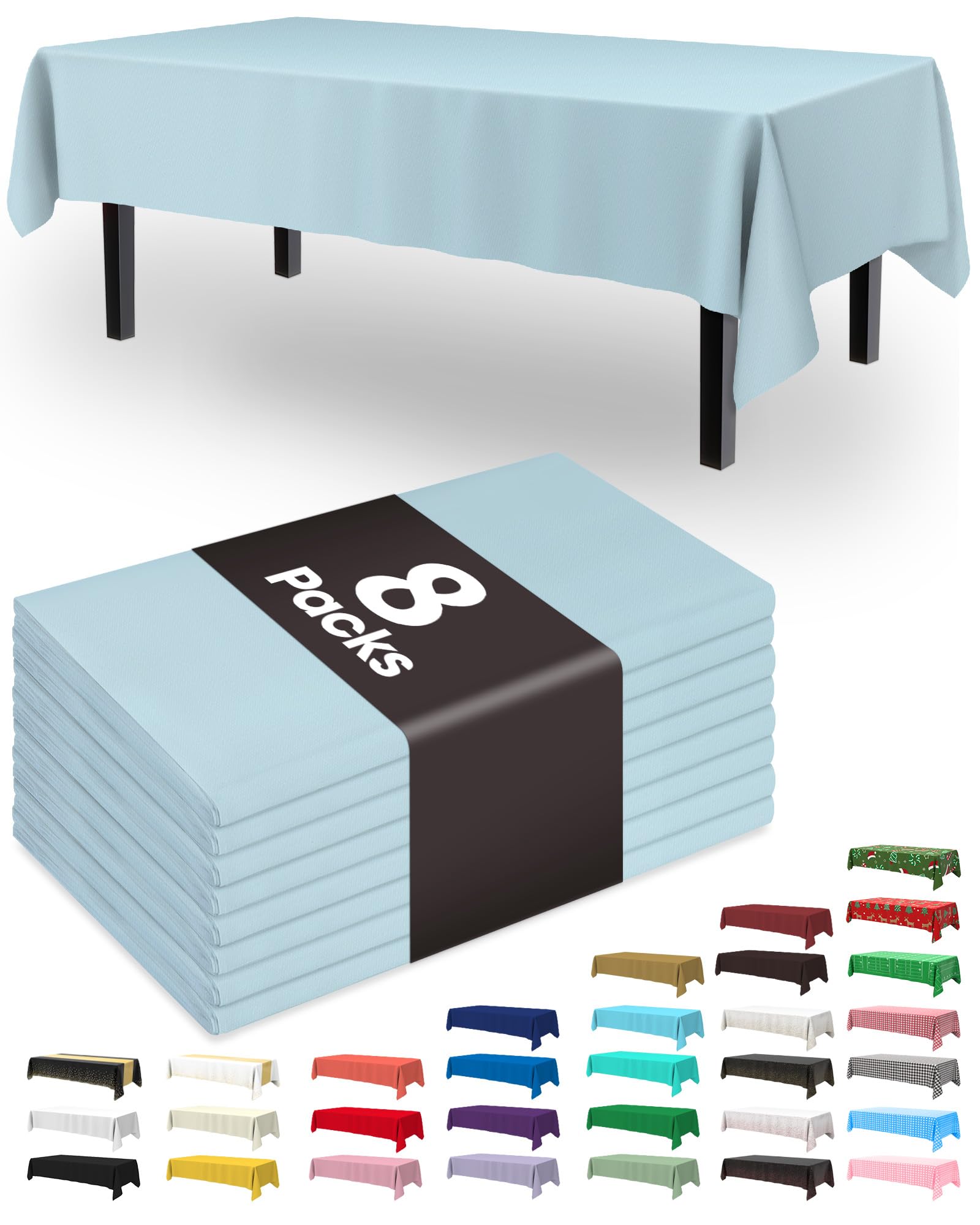 Pureegg baby blue rectangle tablecloth protects surfaces during meals.