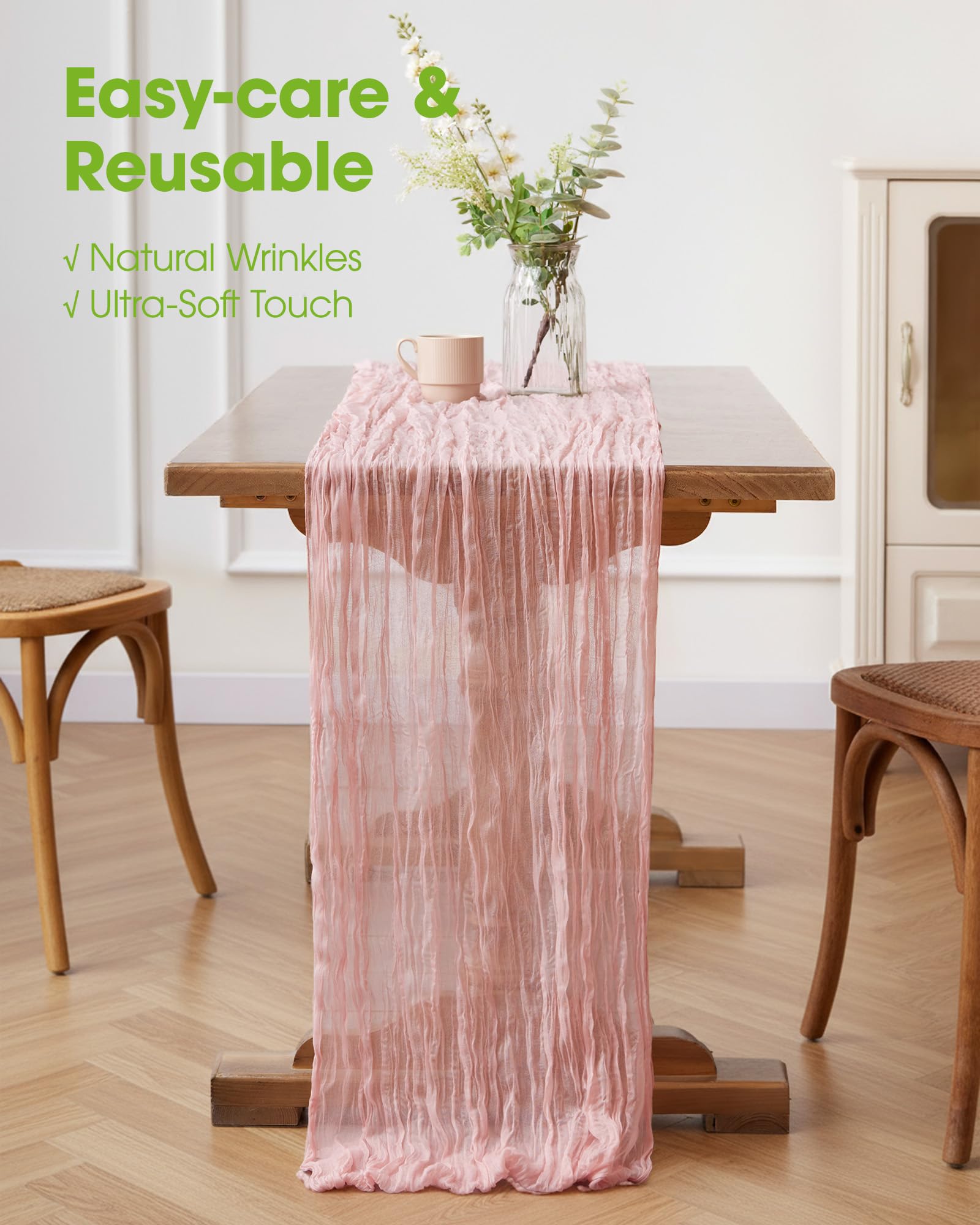 Dusty pink Pureegg runner complements baby shower decor with soft charm.
