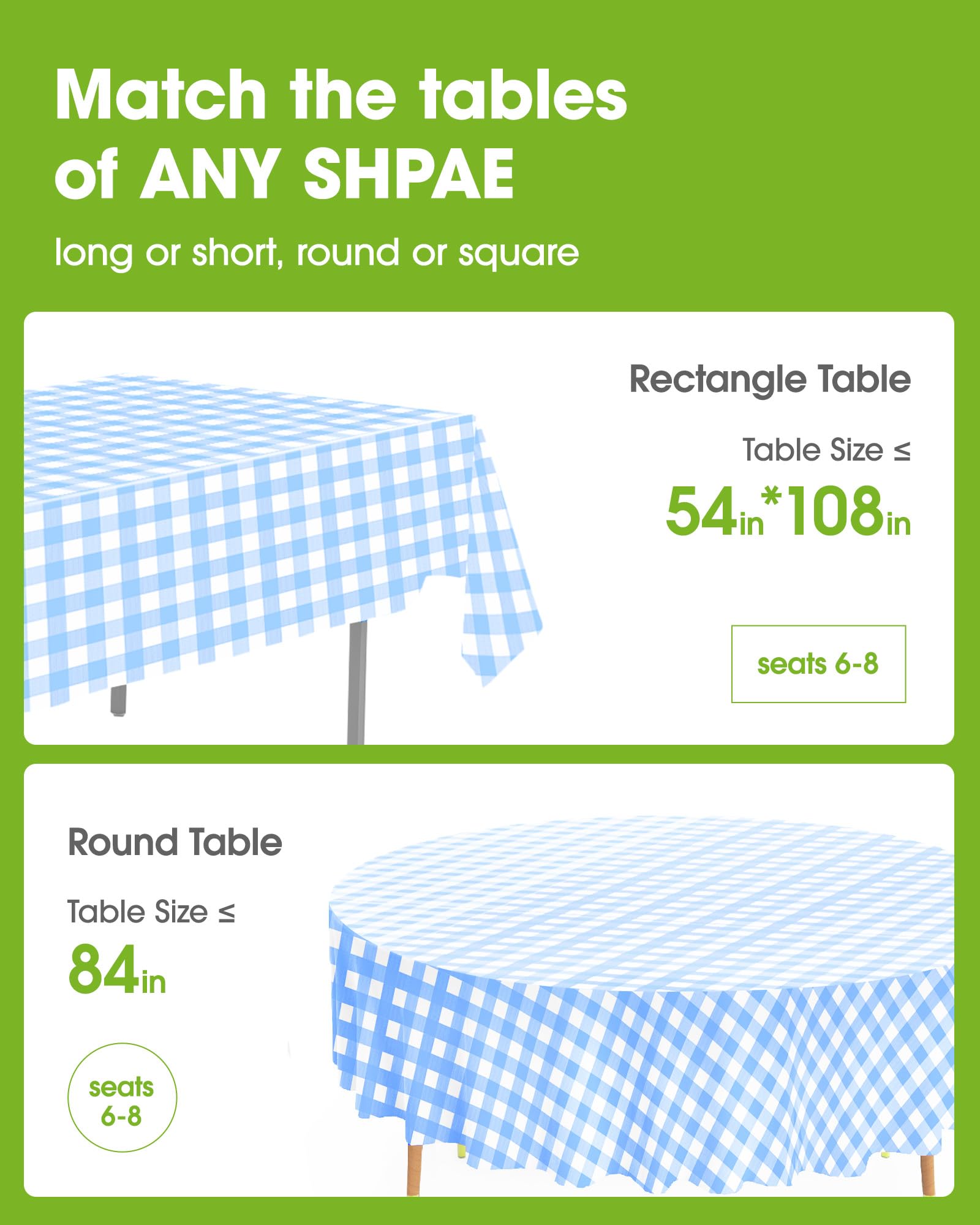 Pureegg blue checkered tablecloth on dining table for gatherings.