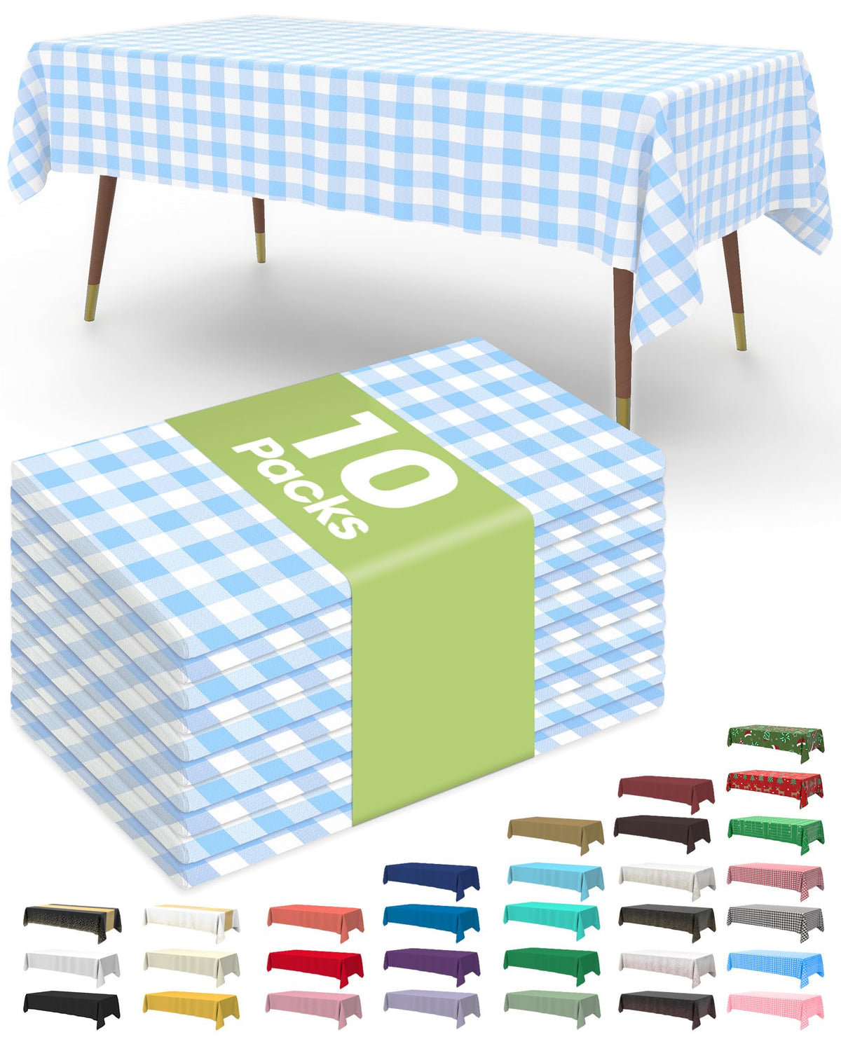 Pureegg blue plaid disposable tablecloth pack suitable for quick party setup.