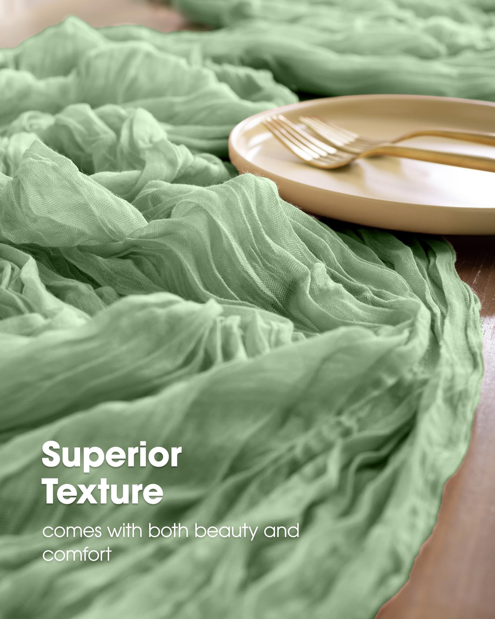 Close-up of the woven texture on the Pureegg cheesecloth runner.