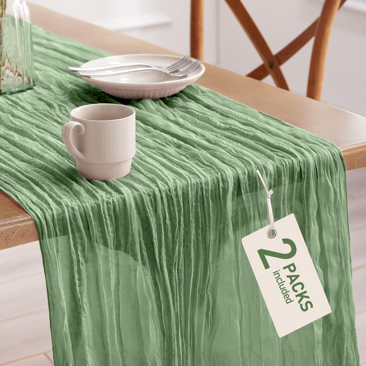 Pureegg cheesecloth table runner showing soft wrinkles for a vintage look.