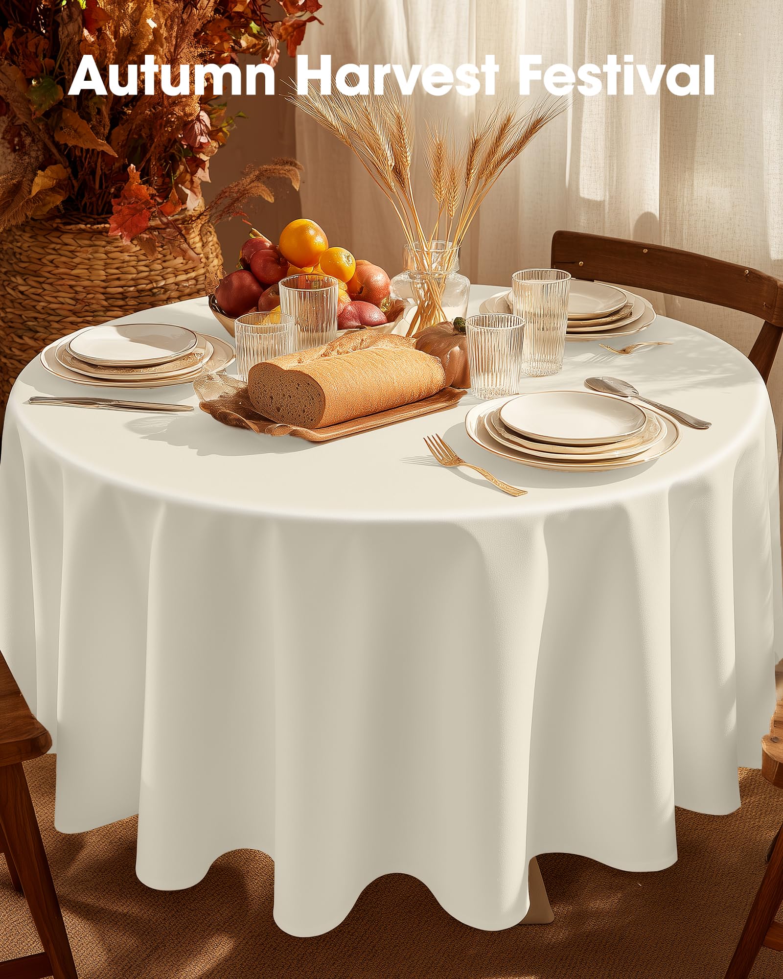 Pureegg creamy round-cream tablecloth ideal for buffets.