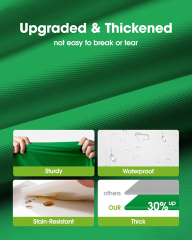 Pureegg forest green tablecloth protecting dining table during meals.