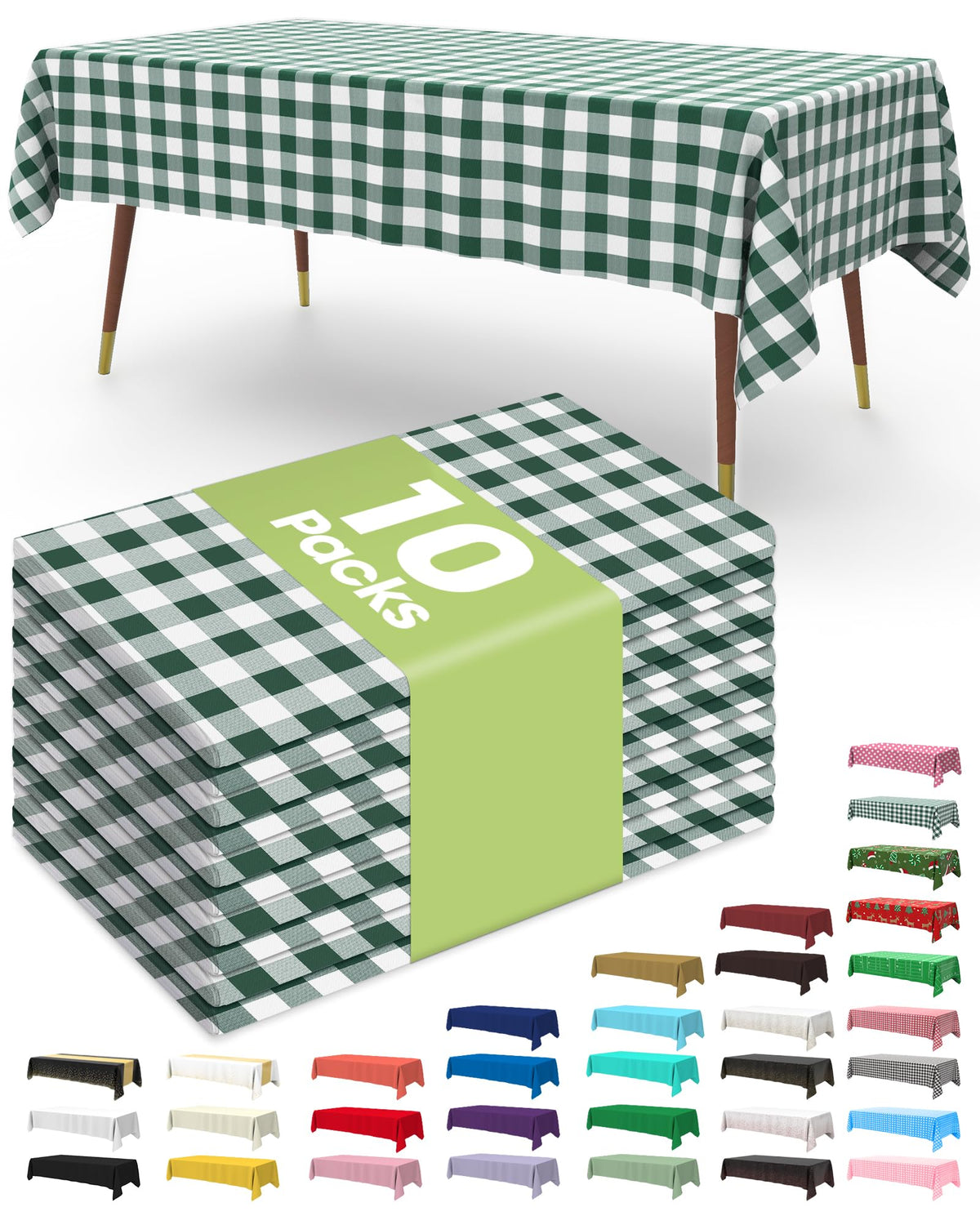 Pureegg green plaid disposable tablecloth on a 54x108 inch rectangle table.