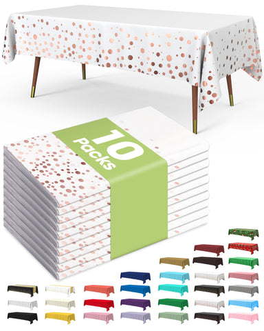 Pureegg disposable tablecloth 54x108 inches in white with rose gold edges for elegant events.