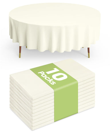 Pureegg disposable 84-inch round cream tablecloth for easy cleanup.