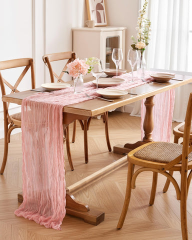 Wedding table setup featuring Pureegg runner with graceful drape.
