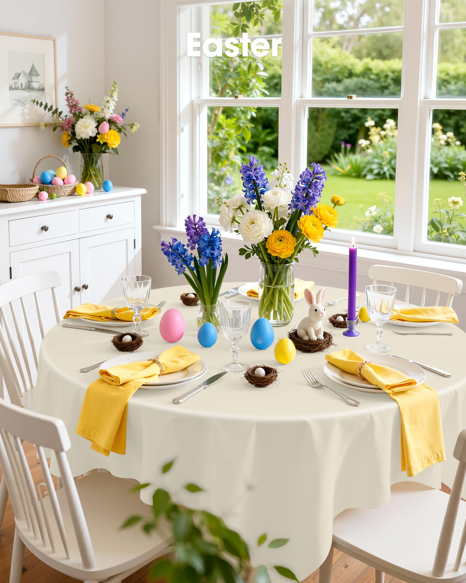 Pureegg outdoor round beige tablecloth suited for picnics.
