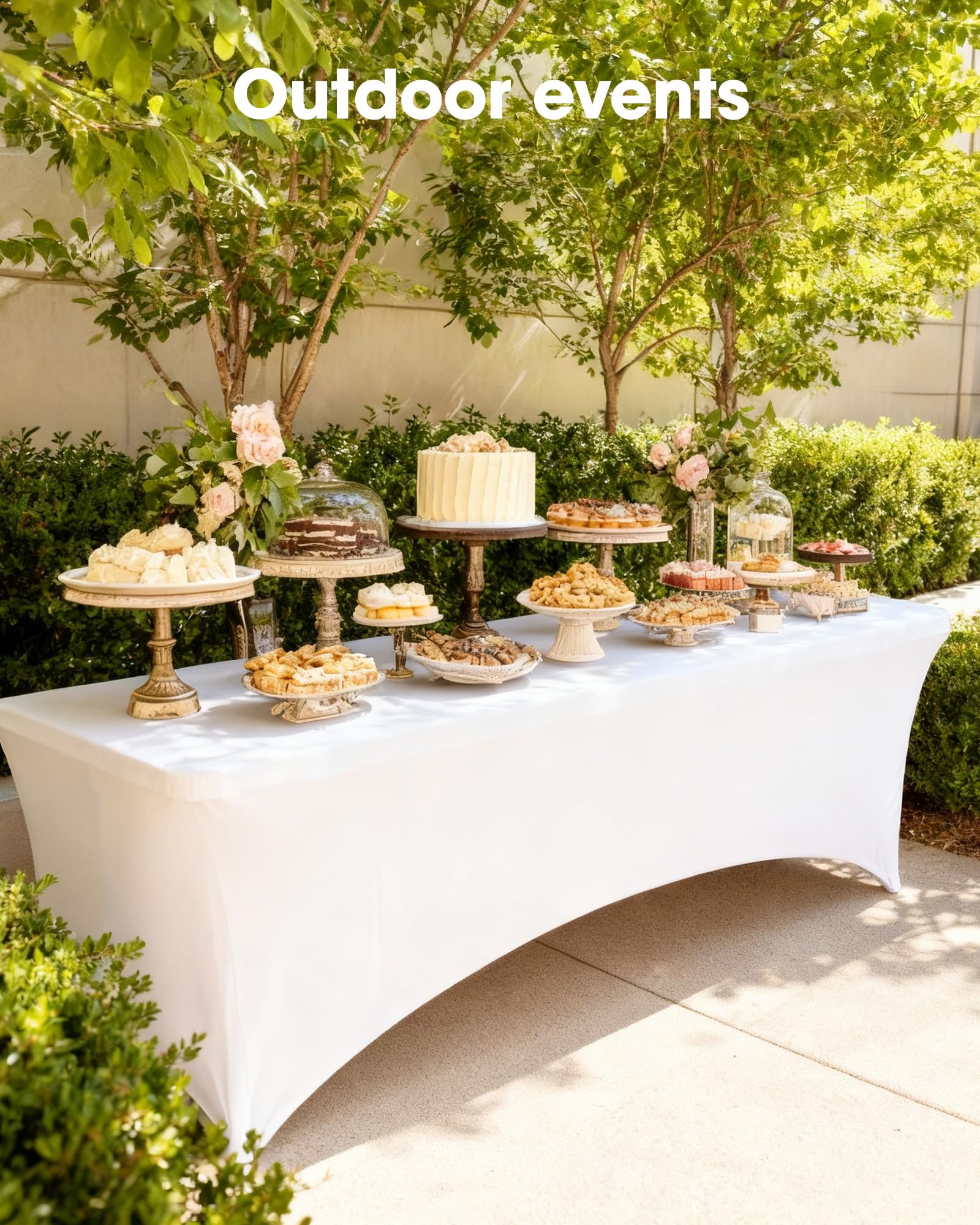 Outdoor wedding table with Pureegg snug-fit cover in place.